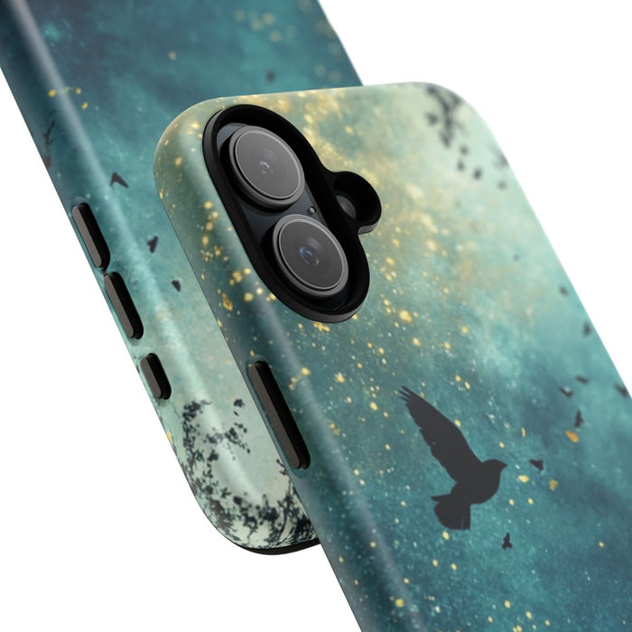 Nachtelijke Lucht met Vliegende Vogel en Bomen