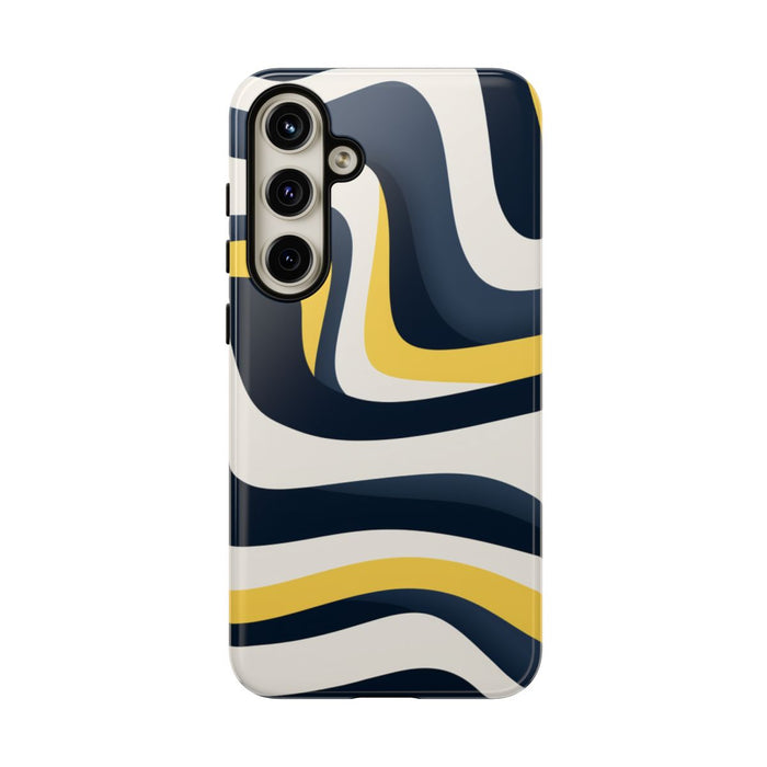 Abstracte Golvende Lijnen in Donkerblauw en Geel
