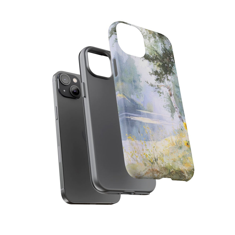 Gele Zonnebloemen bij een Bosmeer