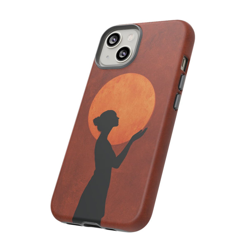 Zilveren Silhouet van Vrouw met Zon Boven Haar Hoofd