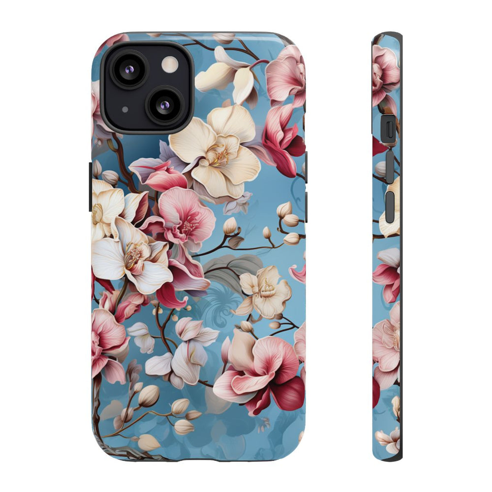 Orchideeën Bloemenpatroon op Blauwe Achtergrond