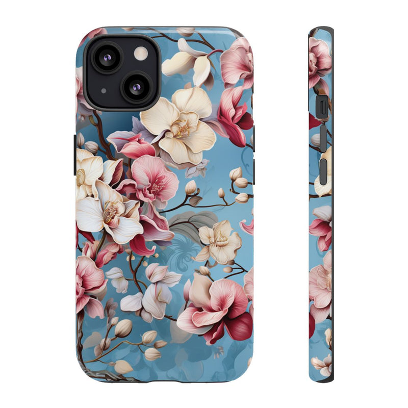 Orchideeën Bloemenpatroon op Blauwe Achtergrond