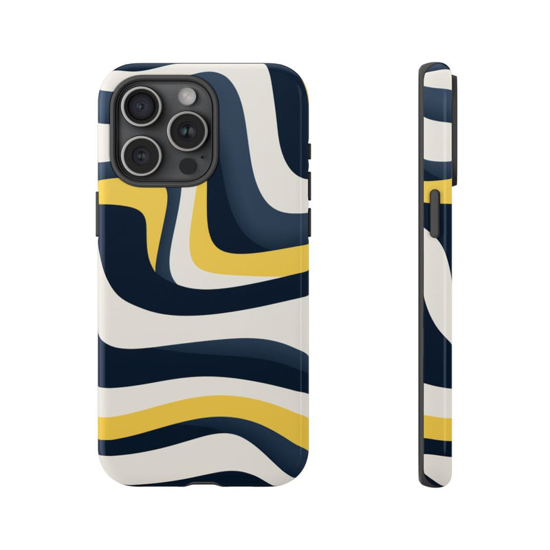 Abstracte Golvende Lijnen in Donkerblauw en Geel