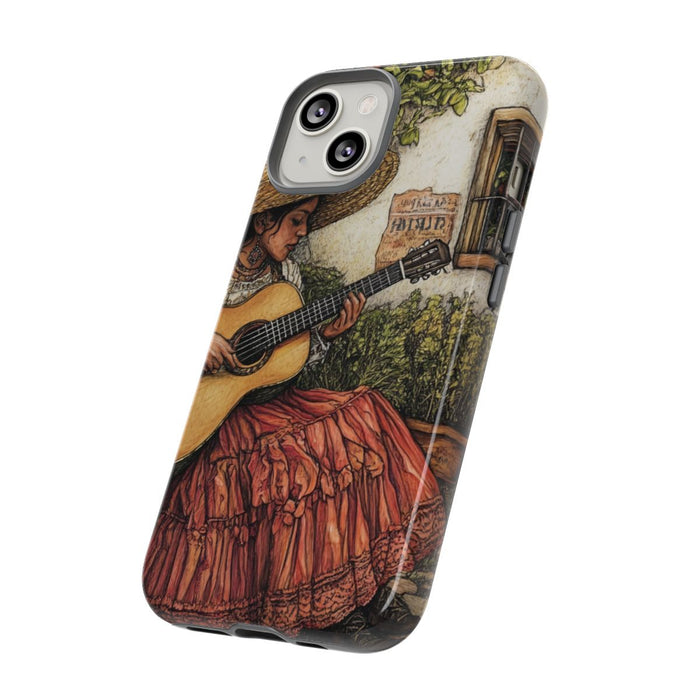 Vrouw die Gitaar Speelt in Landelijke Binnenplaats