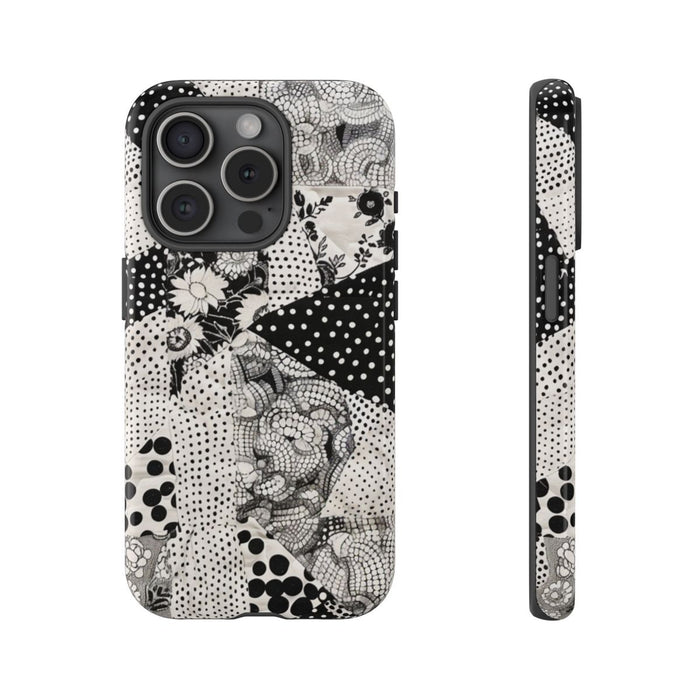 Zwart-Wit Patchwork met Bloemen en Stippen