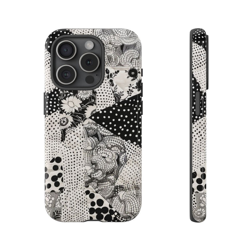 Zwart-Wit Patchwork met Bloemen en Stippen