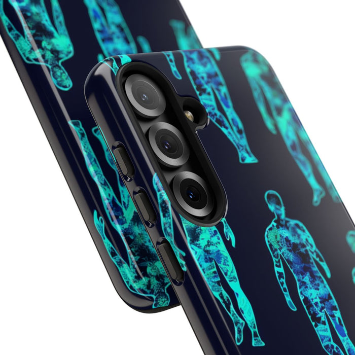 Blauw-Groene Neon Mensfiguren Patroon