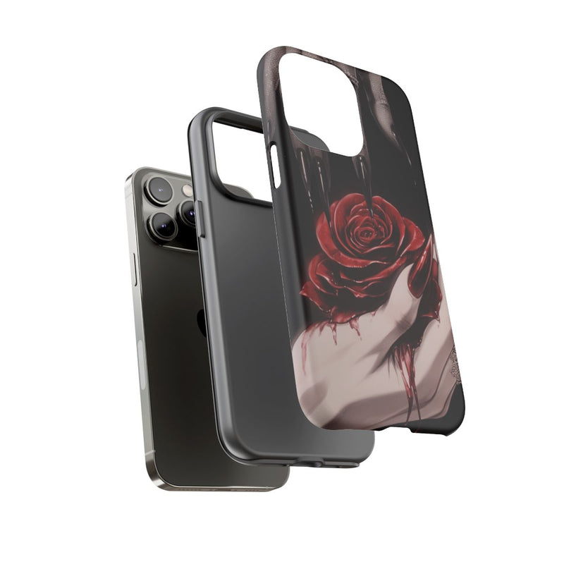 Donkere Gotische Handen met Bloedrode Roos