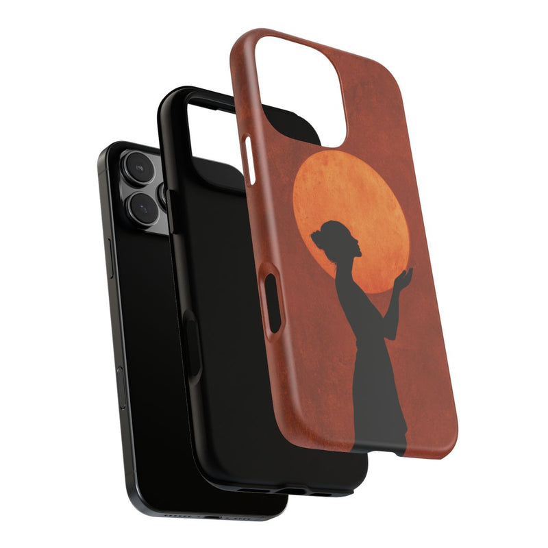 Zilveren Silhouet van Vrouw met Zon Boven Haar Hoofd