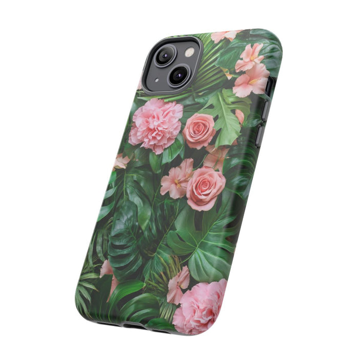 Roze Rozen en Tropische Bladeren Patroon