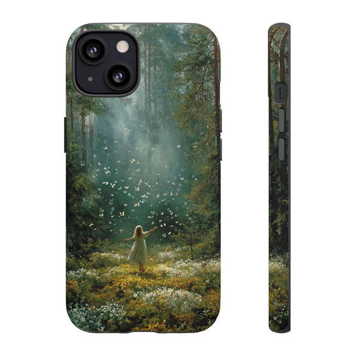 Meisje in Zonovergoten Bos met Vlinders