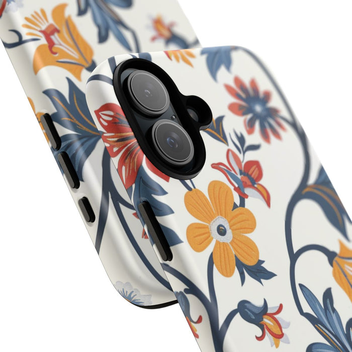 Retro Bloemenpatroon in Blauw, Rood en Geel