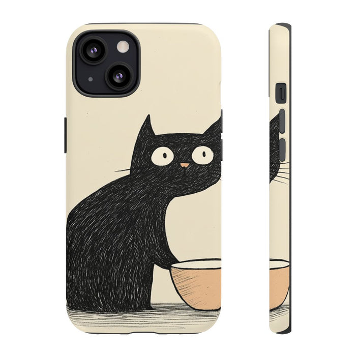 Zwarte Kat met Kom Illustratie
