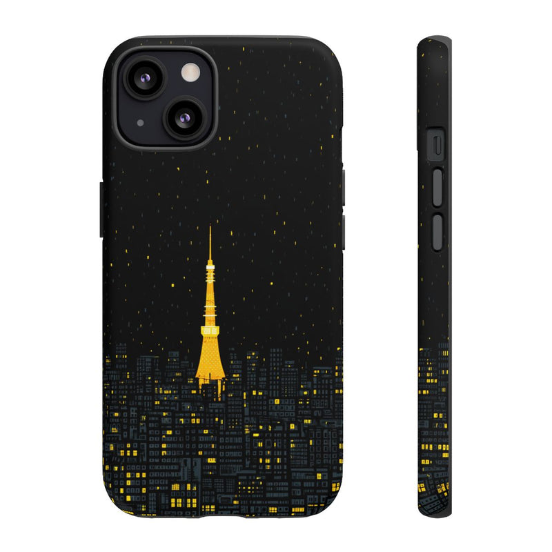 Gloeiende Toren in Nachtelijke Stadsgezicht