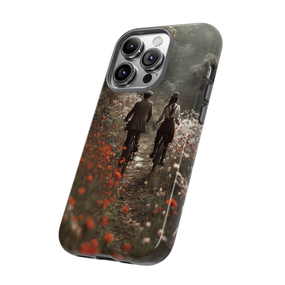 Fietsend Stelletje op Bloemenpad