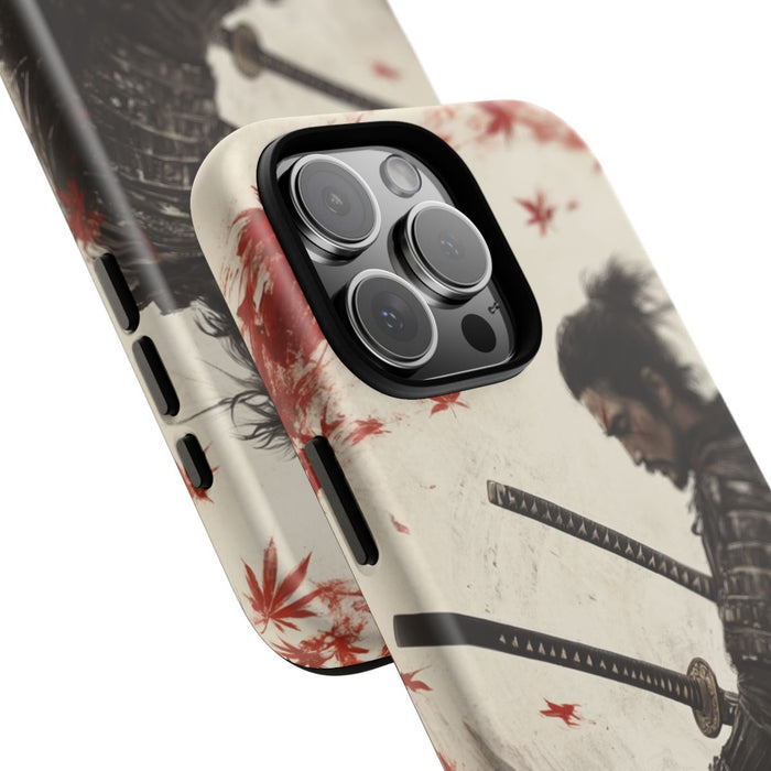 Samurai met Twee Katana’s en Rode Esdoornbladeren