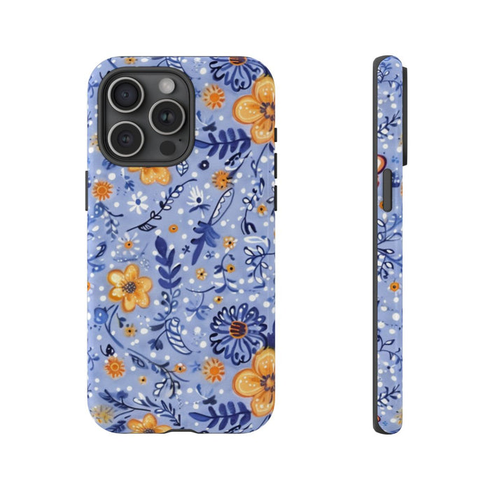 Blauw-Oranje Bloemenpatroon