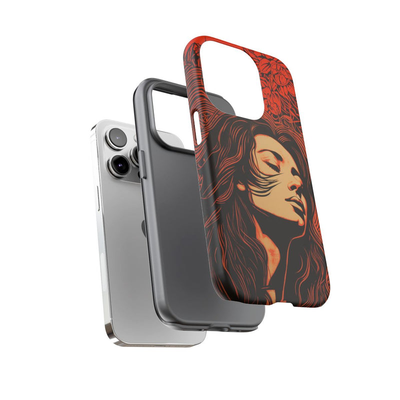 Linosnede Portret van Vrouw met Bloemen