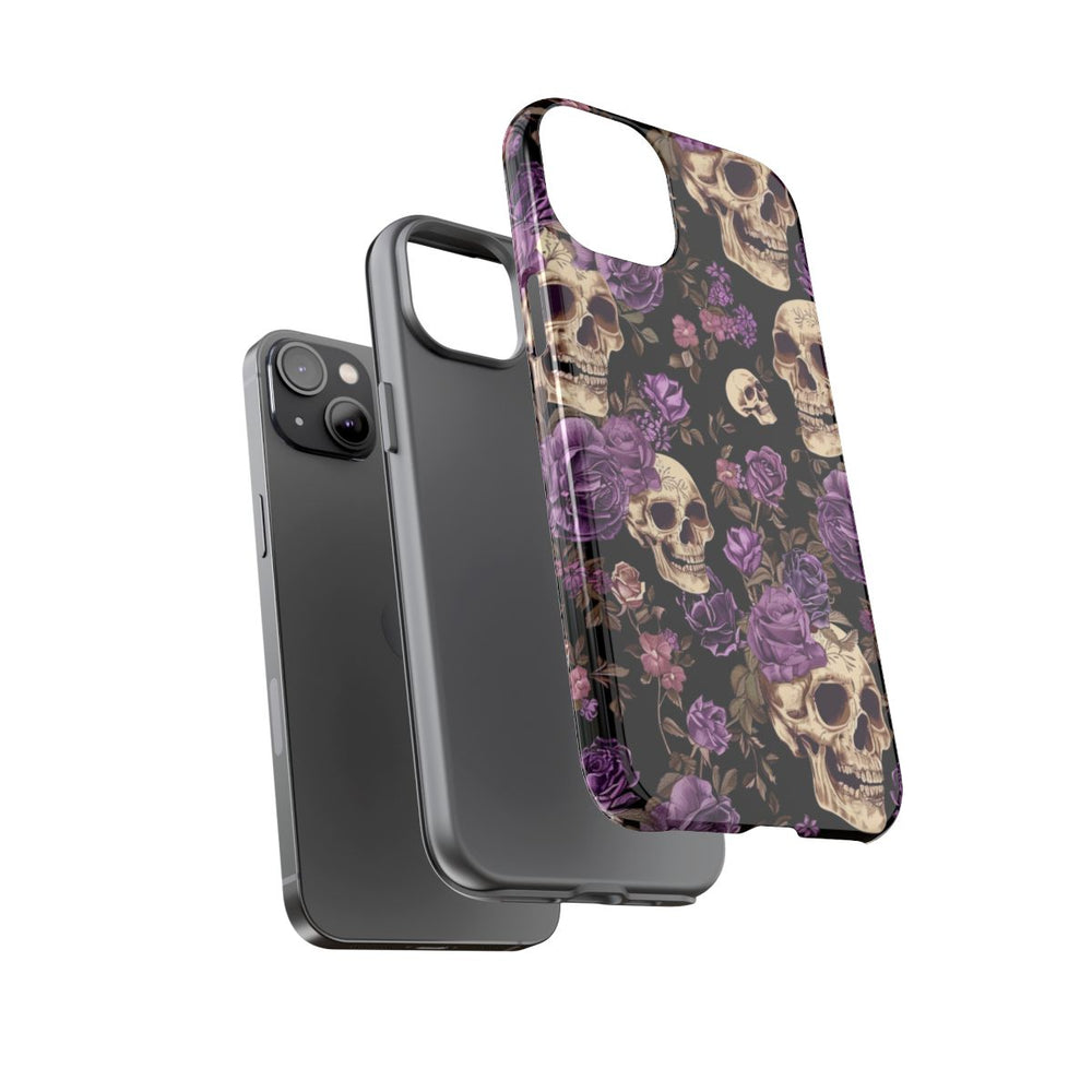 Paarse Rozen en Schedels Patroon