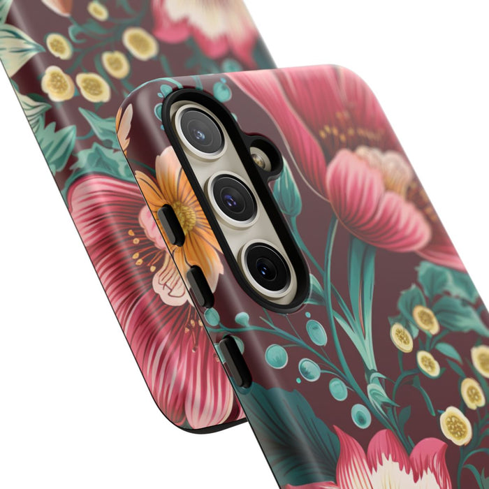 Botanisch Bloemenpatroon in Amber en Teal
