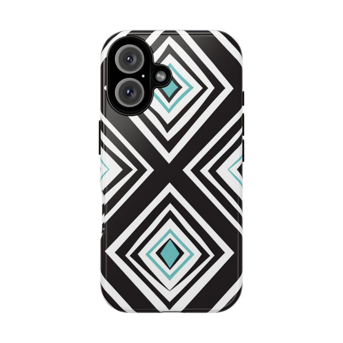 Geometrisch Zwart-Turquoise Diamantpatroon