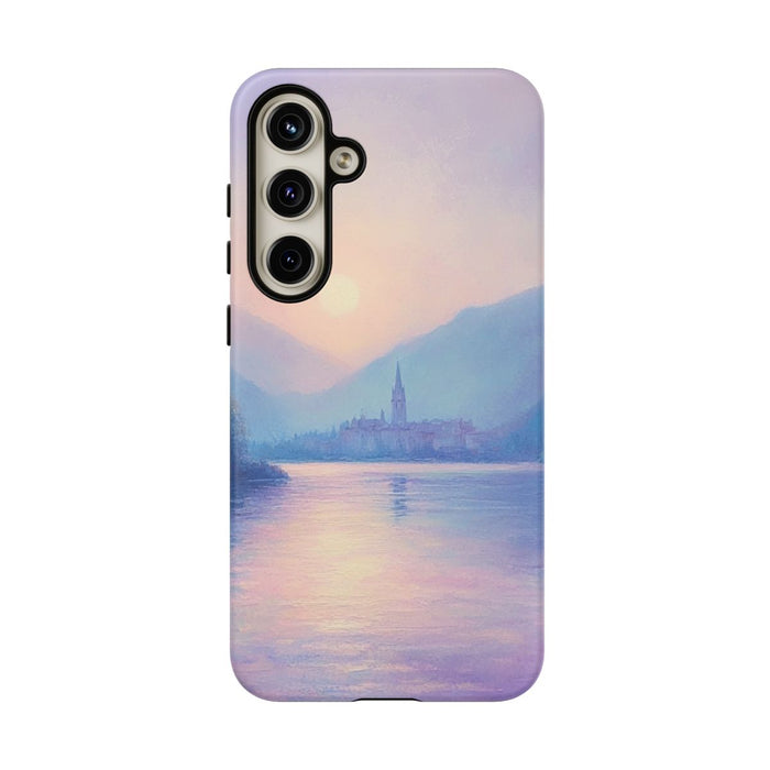 Zonsondergang Boven Mistig Meer en Dorp