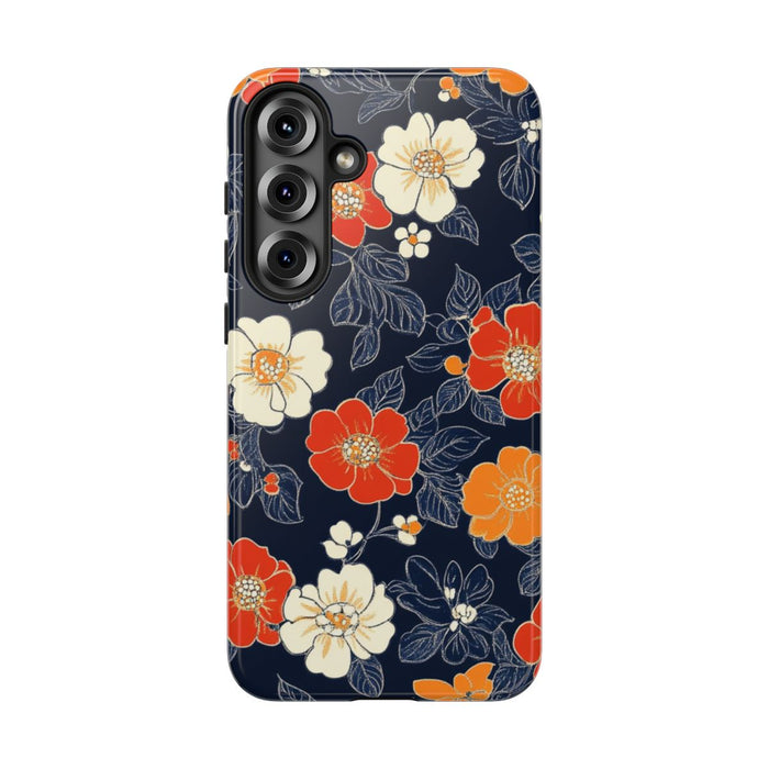 Oranje en Witte Bloemenprint