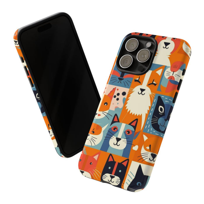Vrolijke Kattenkopjes in Kleurrijk Patroon