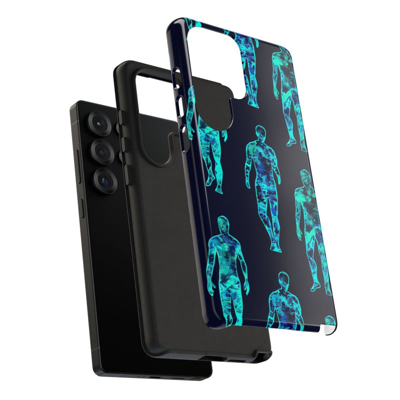 Blauw-Groene Neon Mensfiguren Patroon