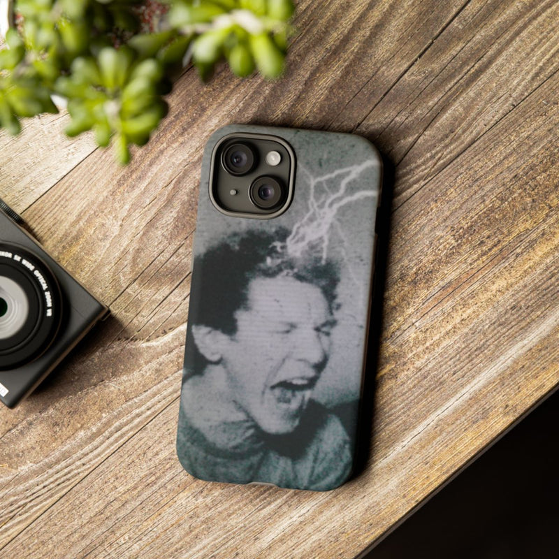 Zwart-Wit Portret met Bliksemeffect en Vintage Look