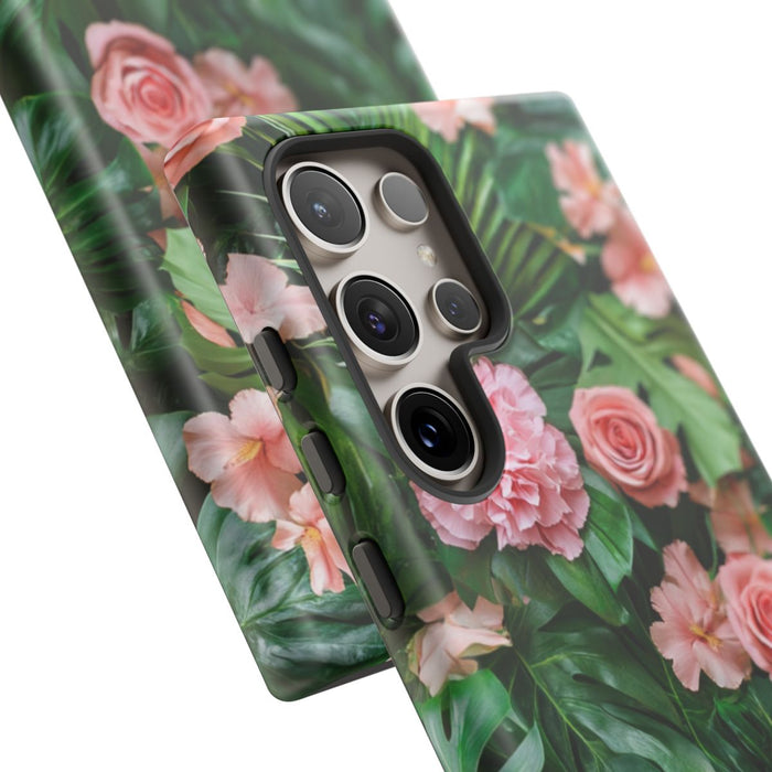 Roze Rozen en Tropische Bladeren Patroon