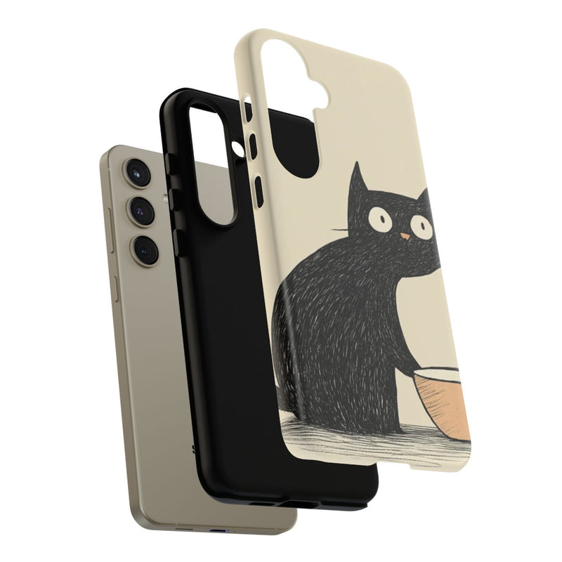 Zwarte Kat met Voerbakje Illustratie