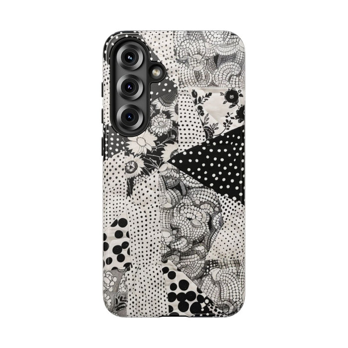 Zwart-Wit Patchwork met Bloemen en Stippen