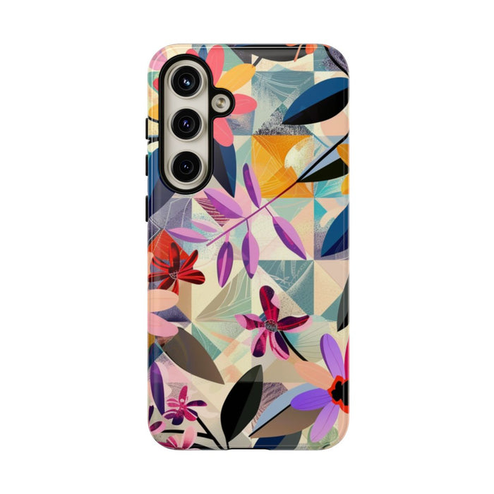 Kleurrijk Bloemenmotief met Geometrisch Patroon
