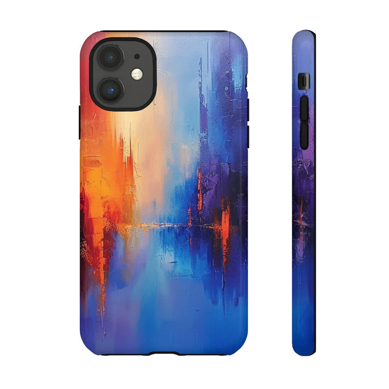 Levendige Abstracte Stadsgezicht in Blauw en Oranje