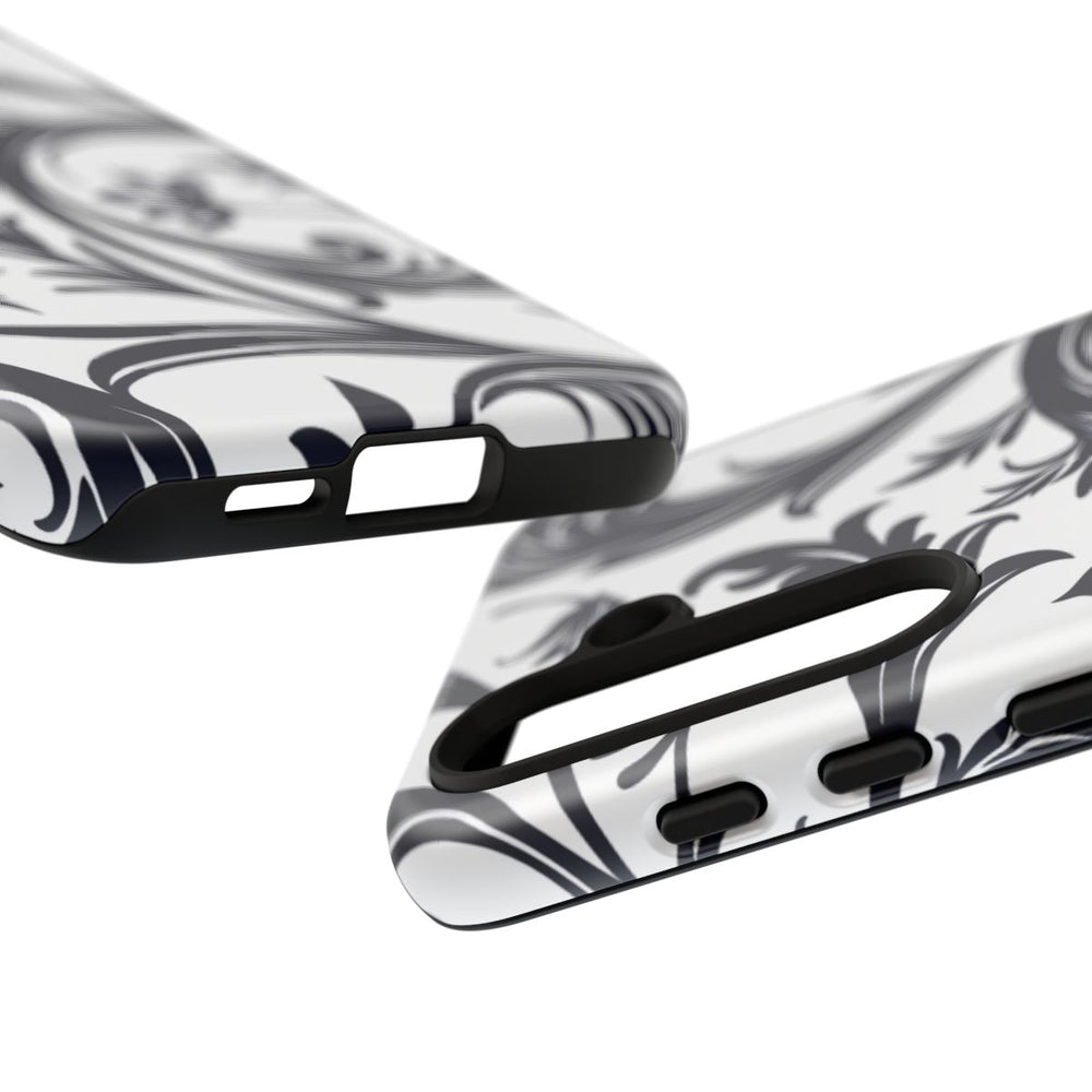 Zwart-Wit Bloemmotief met Sierlijke Krullen