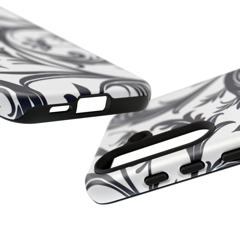 Zwart-Wit Bloemmotief met Sierlijke Krullen