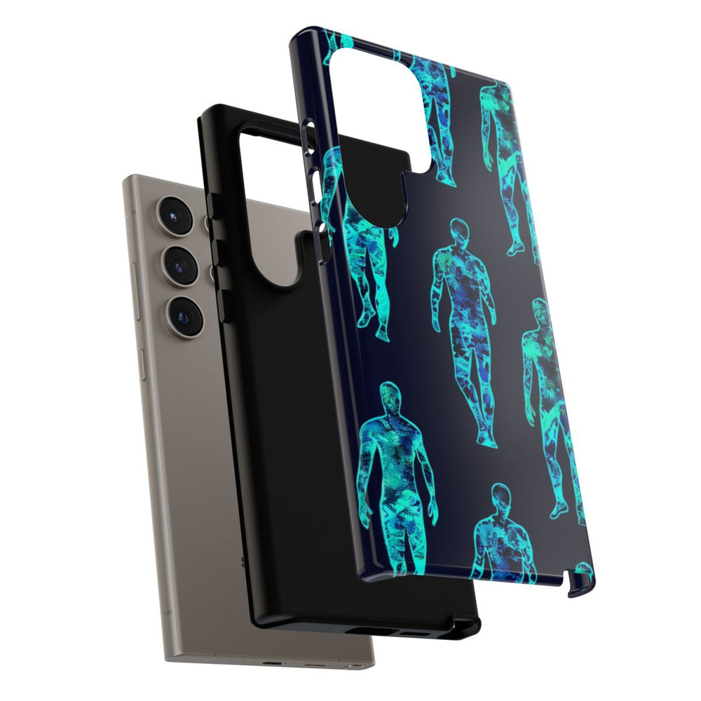 Blauw-Groene Neon Mensfiguren Patroon