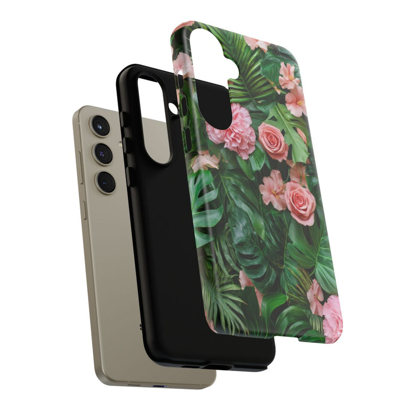 Roze Rozen en Tropische Bladeren Patroon