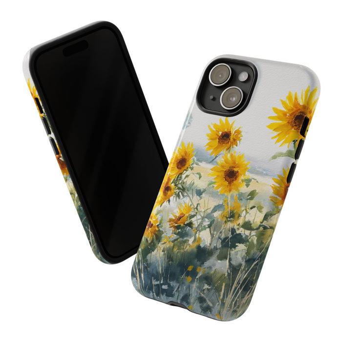 Gele Zonnebloemen in Pastelkleurig Landschap