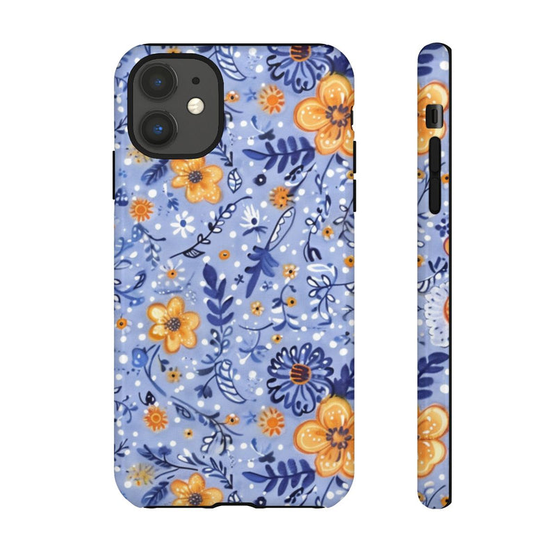 Blauw-Oranje Bloemenpatroon