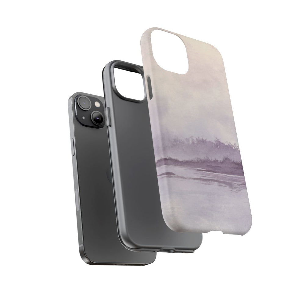 Minimalistische Kustlijn met Vogel in Vlucht