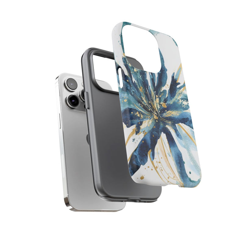 Aquarel Blauwe Bloemen Abstract met Gouden Accenten