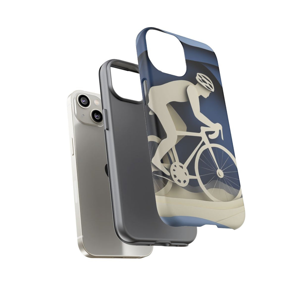 Papieren Wielrenner in Blauwe Landschap