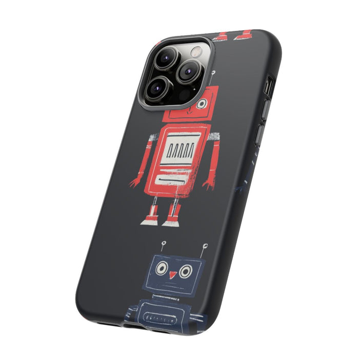Retro Robotpatroon in Rood en Blauw