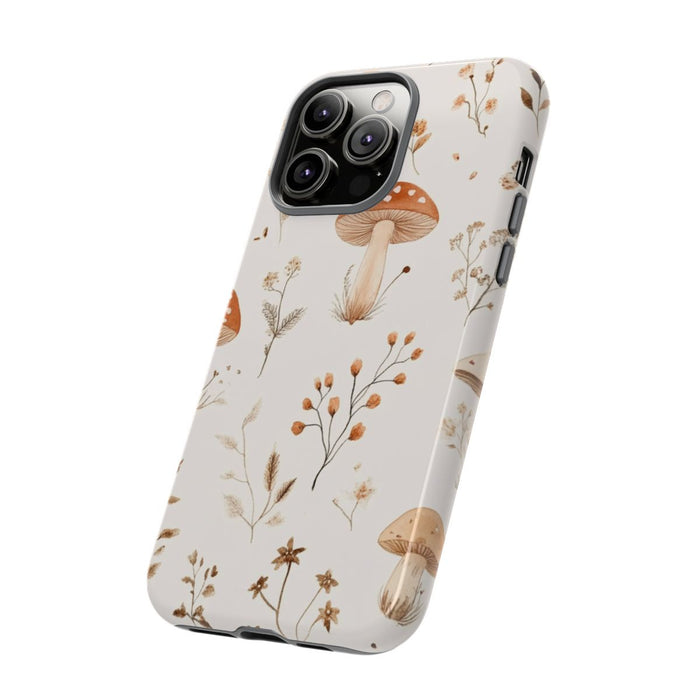 Bruine en Beige Paddenstoelen met Bloemrankenpatroon