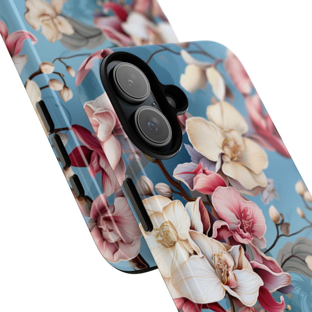 Orchideeën Bloemenpatroon op Blauwe Achtergrond