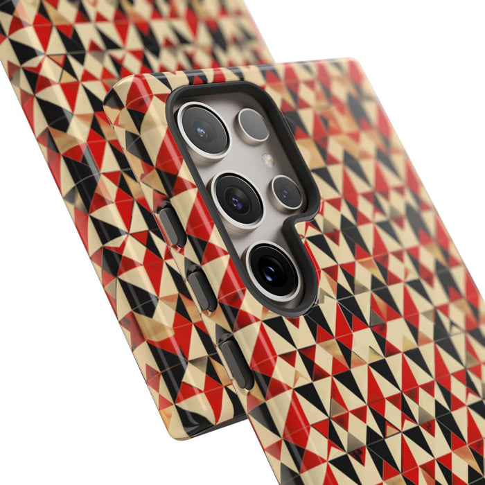 Geometrisch Abstract Patroon in Rood en Zwart