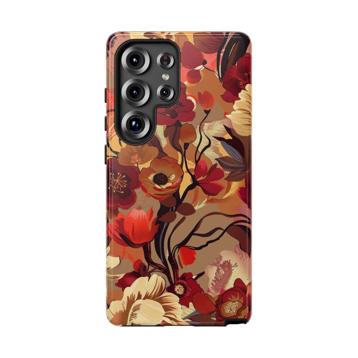 Warm Bloemenpatroon met Bourgondische en Oranje Kleuren