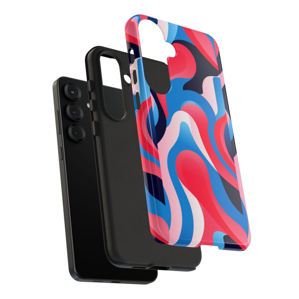 Blauw-Rood Abstract Golvend Patroon